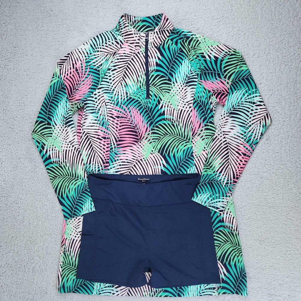 Tommy Bahama Golf Dress Womens Large Shorts Set Palm Leaf Long Sleeve UPF 50 NEW